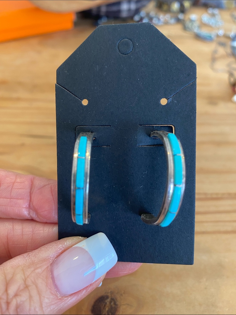 Sterling Silver Turquoise Inlay Hoop Earrings - Women Jewelry